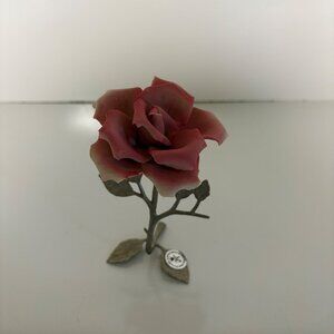 Capodimonte Porcelain Handmade Pink Rose Silvertone Stem Figurine Made in Italy